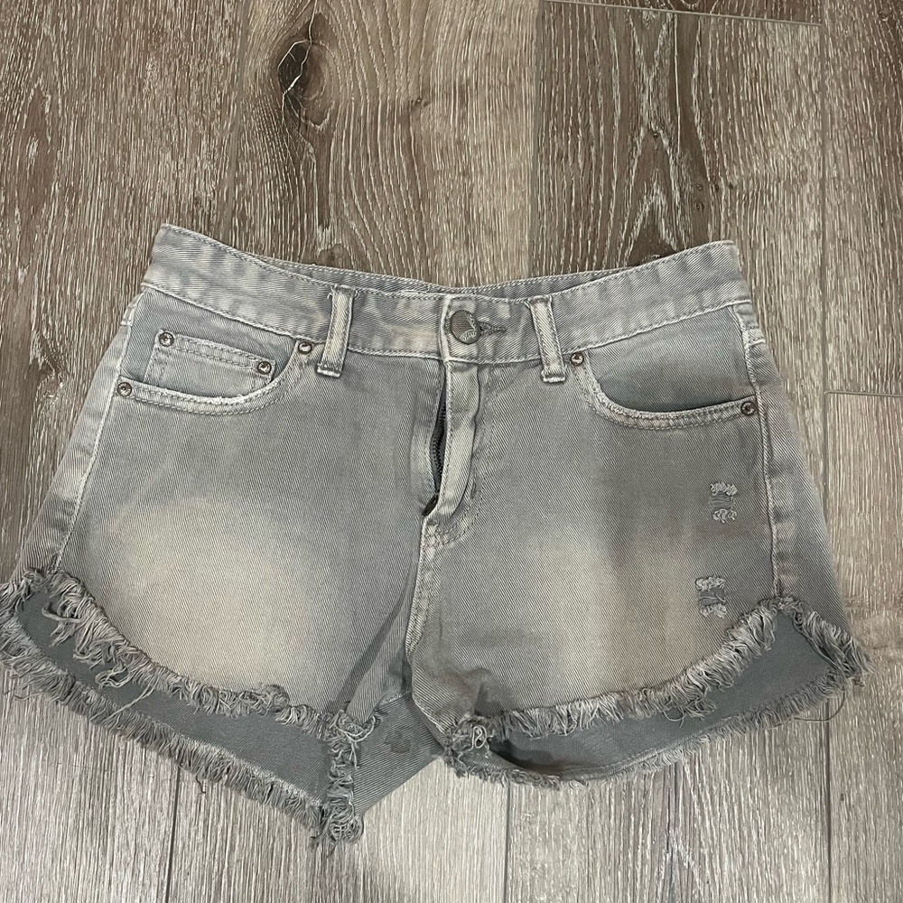 Free People Mushroom Grey Cutoff Curved Hem Denim Shorts